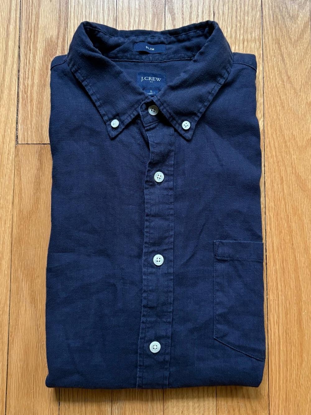 J.Crew Men’s Short Sleeve Linen Shirt Slim Fit Large Navy Blue Solid